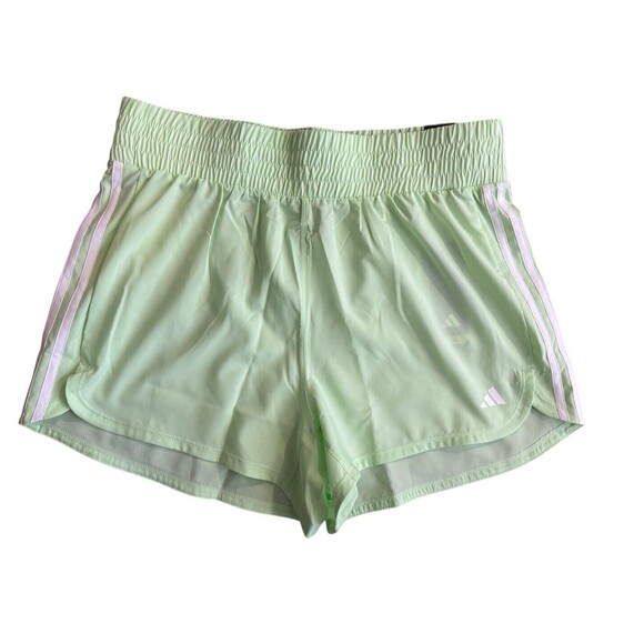Adidas Pacer Training 3 Stripes Woven High Rise 3" Shorts Women's XL Green New! - Picture 1 of 12